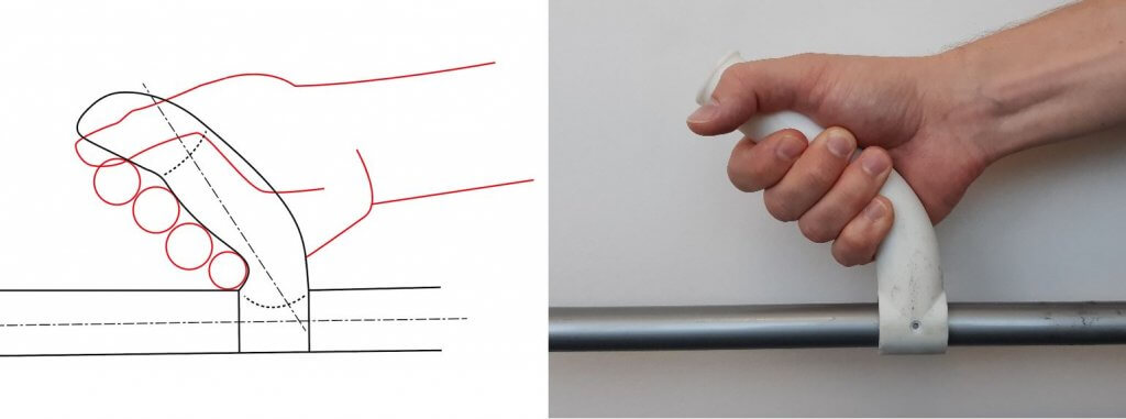 Skizze und Prototyp eines Handgriffs in der Bedienung